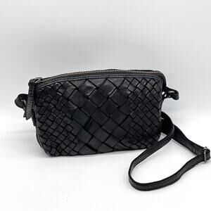 Woven Leather Crossbody Bag Womens Small Black Triple Pouch Travel Everyday